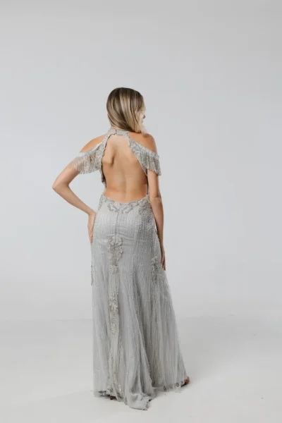 Vestido Prata Bordado Franja no Braço - Imagem 2