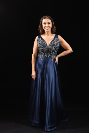 Vestido Azul Marinho com Bordado Prata