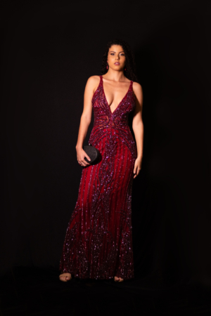 Longo Vermelho Marsala Bordado Onix