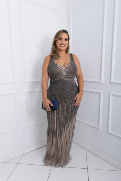 Vestido Grafite / Marinho Furtacor com Forro Nude