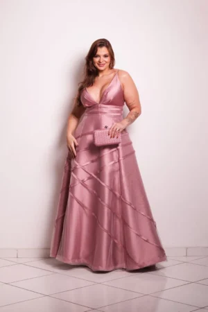 Vestido Rosa Canela Saia com Viés