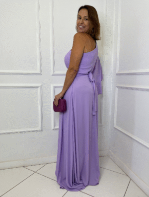 Vestido Lavanda Uma Manga Babados