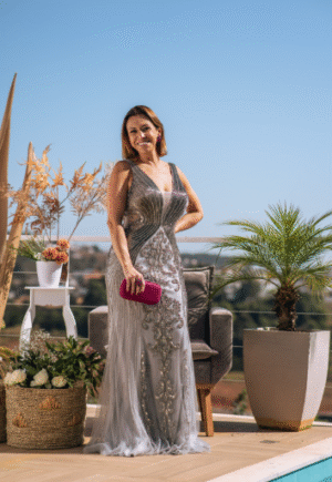 Vestido Prata/Cinza Bordado