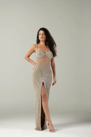 Vestido Prata Bordado Raio