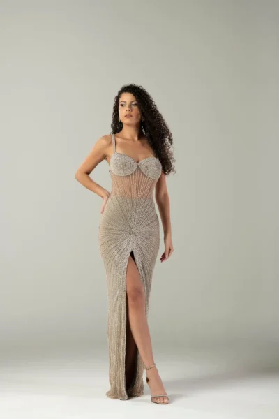 Vestido Prata Bordado Raio