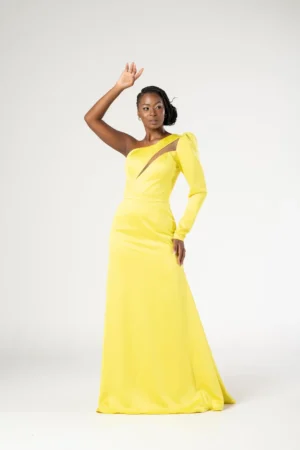 Vestido Amarelo Manga Única Sereia