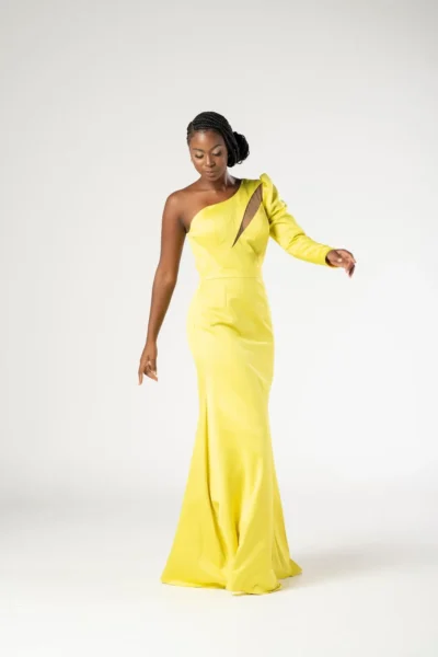 Vestido Amarelo Manga Única Sereia - Imagem 2