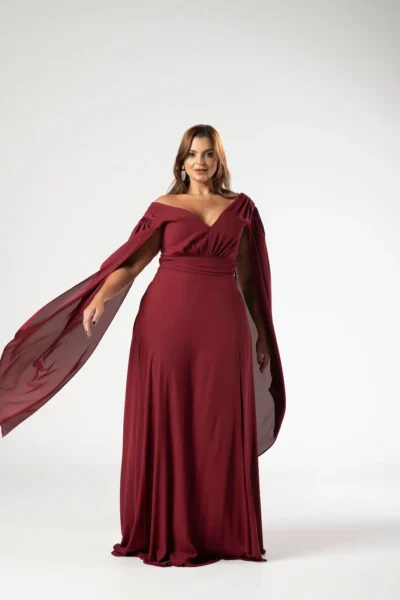 Vestido Marsala Fluido Decote V - Imagem 2