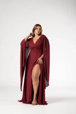 Vestido Marsala Fluido Decote V