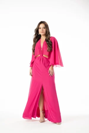 Vestido Pink Fenda com Top e Capa