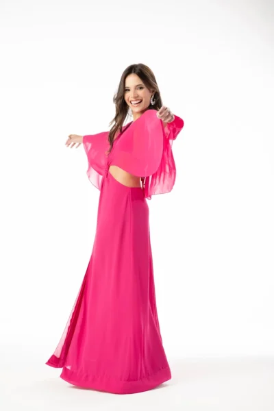Vestido Pink Fenda com Top e Capa - Imagem 2