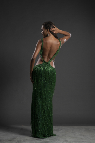 Vestido Longo Verde Esmeralda Franjas - Imagem 2