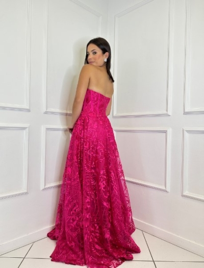 Vestido Pink Renda com Fenda - Imagem 2