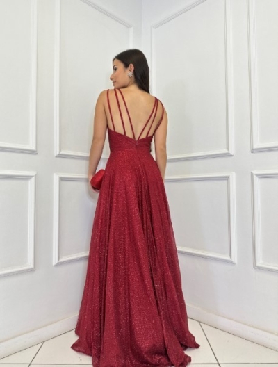 Vestido Tule Vermelho Brilho Princesa - Imagem 2