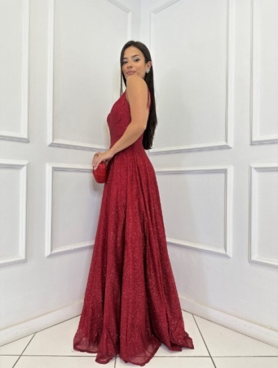 Vestido Tule Vermelho Brilho Princesa - Imagem 3