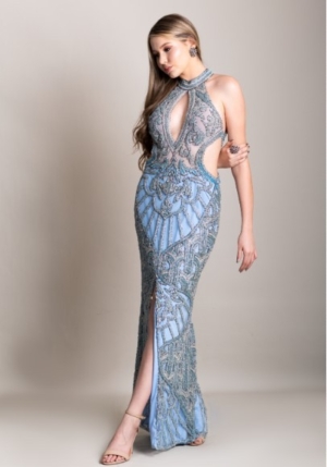 Vestido Tons de Azul Bordado