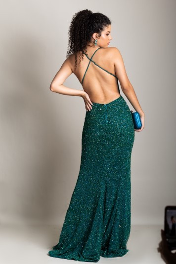 Vestido Bordado Verde Esmeralda - Imagem 2