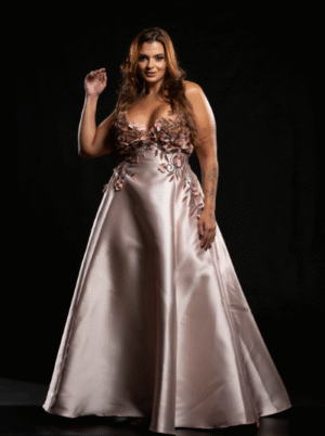 Vestido Rosa Bordado Grafite