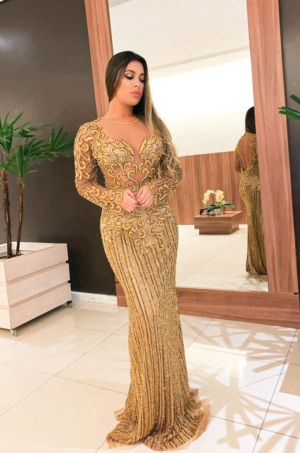 Vestido Premium - Dourado Manga Longa