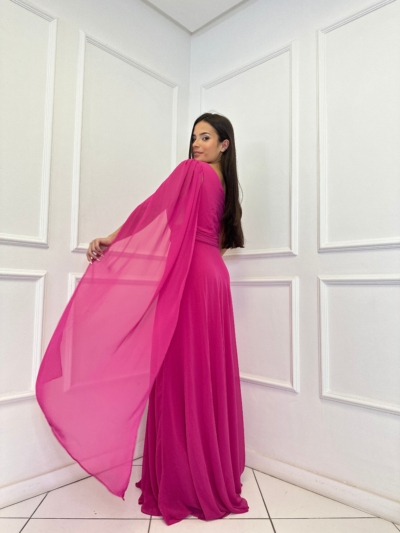 Vestido Rosa Um Ombro Com Capa - Imagem 2