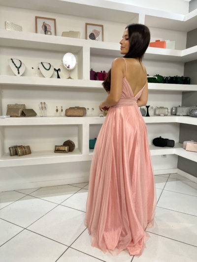 Vestido Rosa Tule Brilho com Fenda - Imagem 2