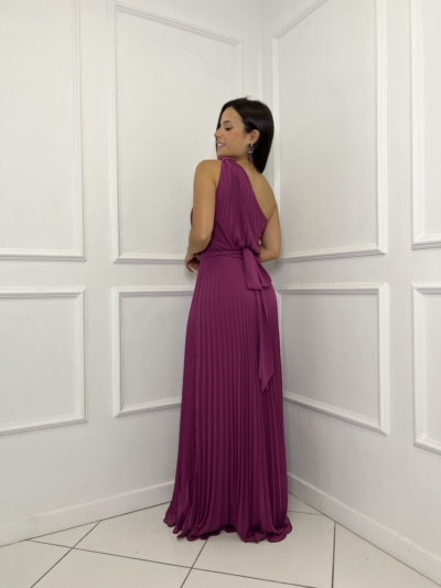 Vestido Fúcsia Plissado Um Ombro Só - Imagem 2