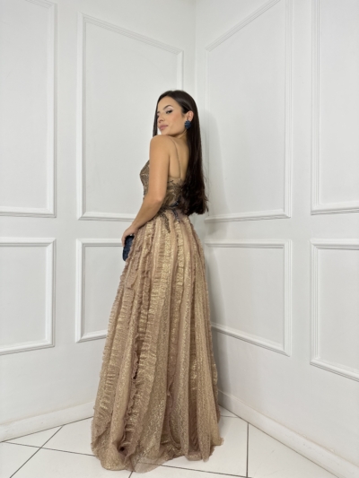 Vestido Dourado Saia em Babados - Imagem 2
