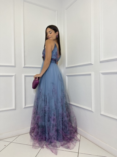 Vestido Tule Azul e Roxo Floral - Imagem 2