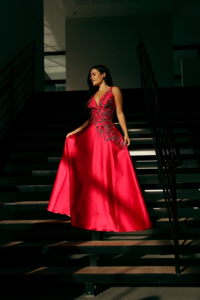 Vestido Melancia Bordado em Prata e Rosa