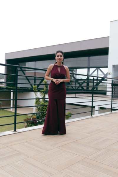 Vestido Marsala Fenda Recorte - Imagem 2