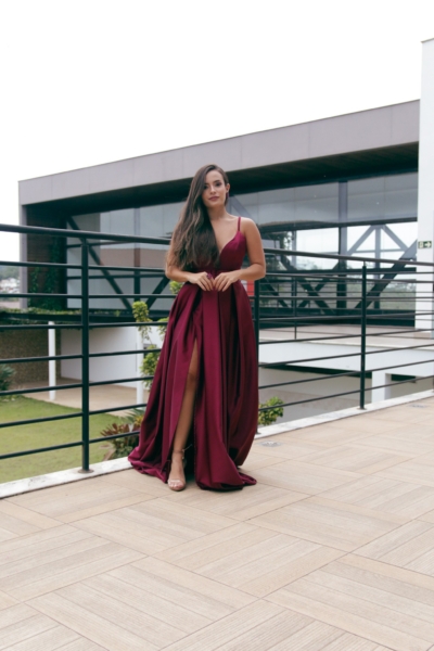 Vestido Marsala Decote Redondo - Imagem 2