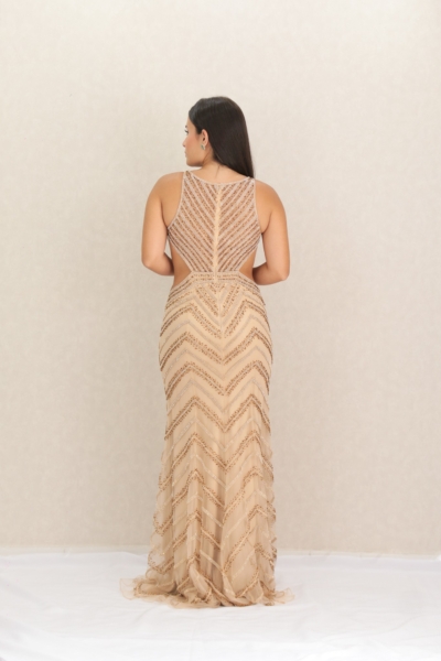 Vestido Nude & Dourado Bordado Vazado - Imagem 2