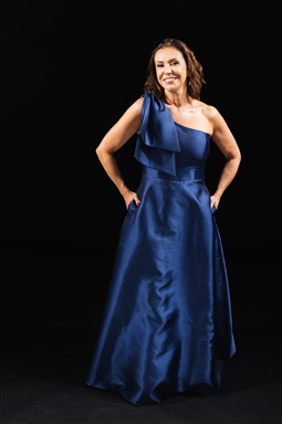 Longo Azul Marinho Ombro Único Com Laço