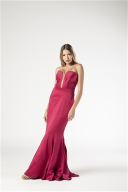 Longo Fúcsia TQC Sereia Tule No Decote