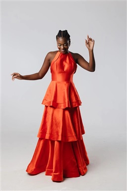 Longo Laranja/Coral Saia Em Camadas Frente Única