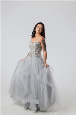 Longo Cinza Princesa TQC Saia De Tule Tronco Bordado