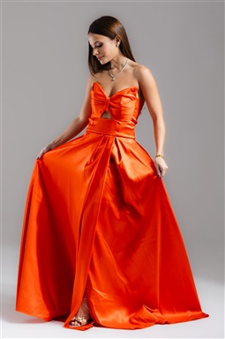 Longo TQC Laranja Drapeado No Busto Com Corset