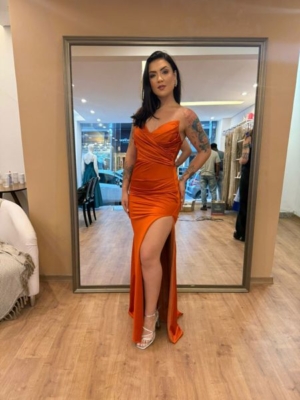 TQC Terracota Drapeado Na Cintura E Fenda TQC