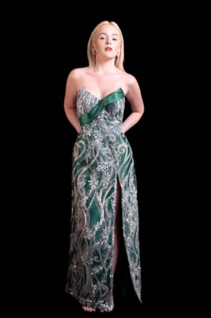 Verde E Prata Bordado Alfaiataria Fenda Lateral