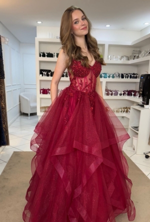 Debutante Marsala Com Corpete Bordado Saia Brilho