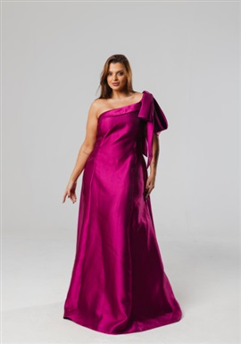 Longo Fúcsia Ombro Único Com Meia Manga