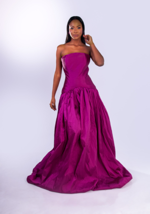 Longo TQC Tafetá Fucsia Cintura Baixa